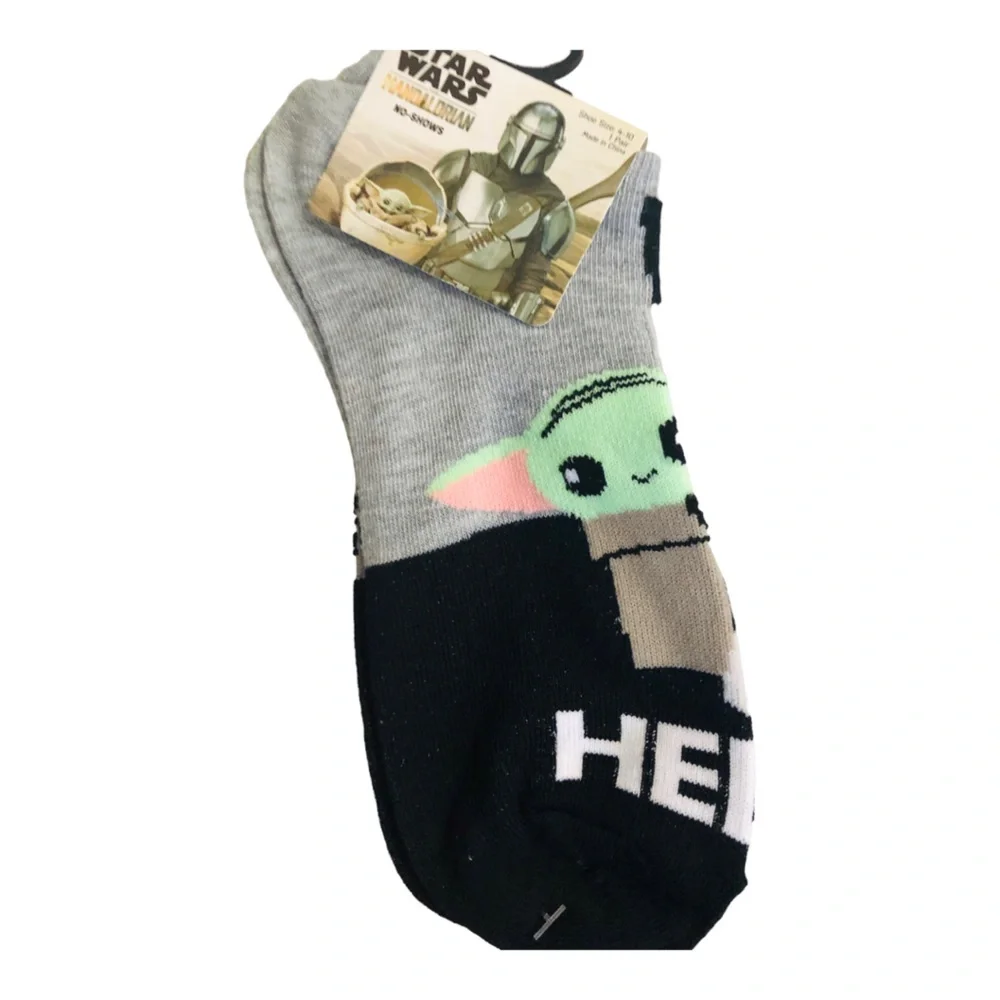 2pairs Disney’s Star Wars The Mandalorian baby yoda grey & black no show sockd‎